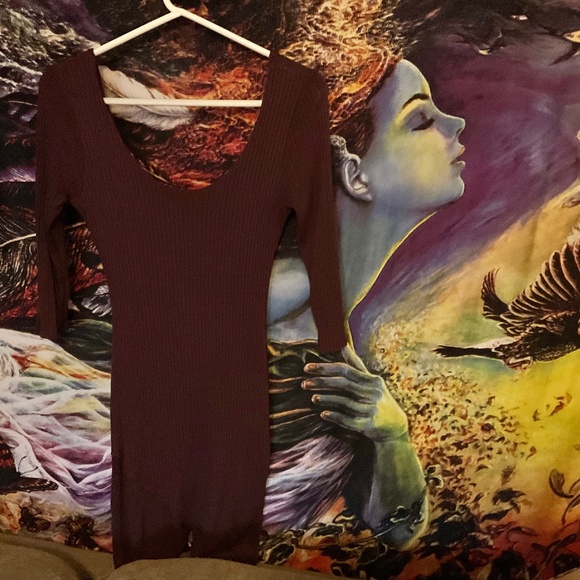 Stretch, Chocolate Brown, ribbed mini dress/long shirt - Picture 2 of 8